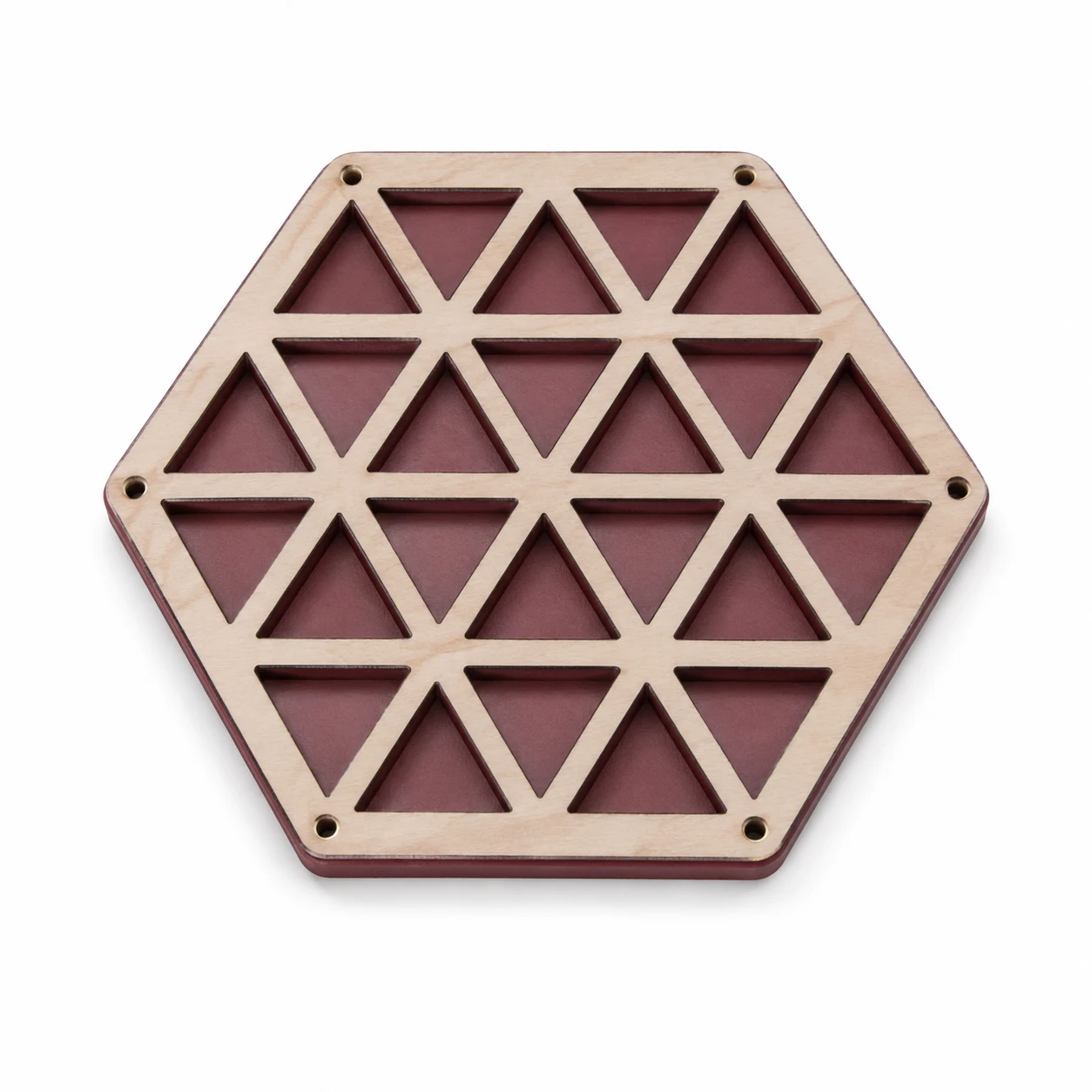 Hexagonal Kumiko puzzle tray in maroon